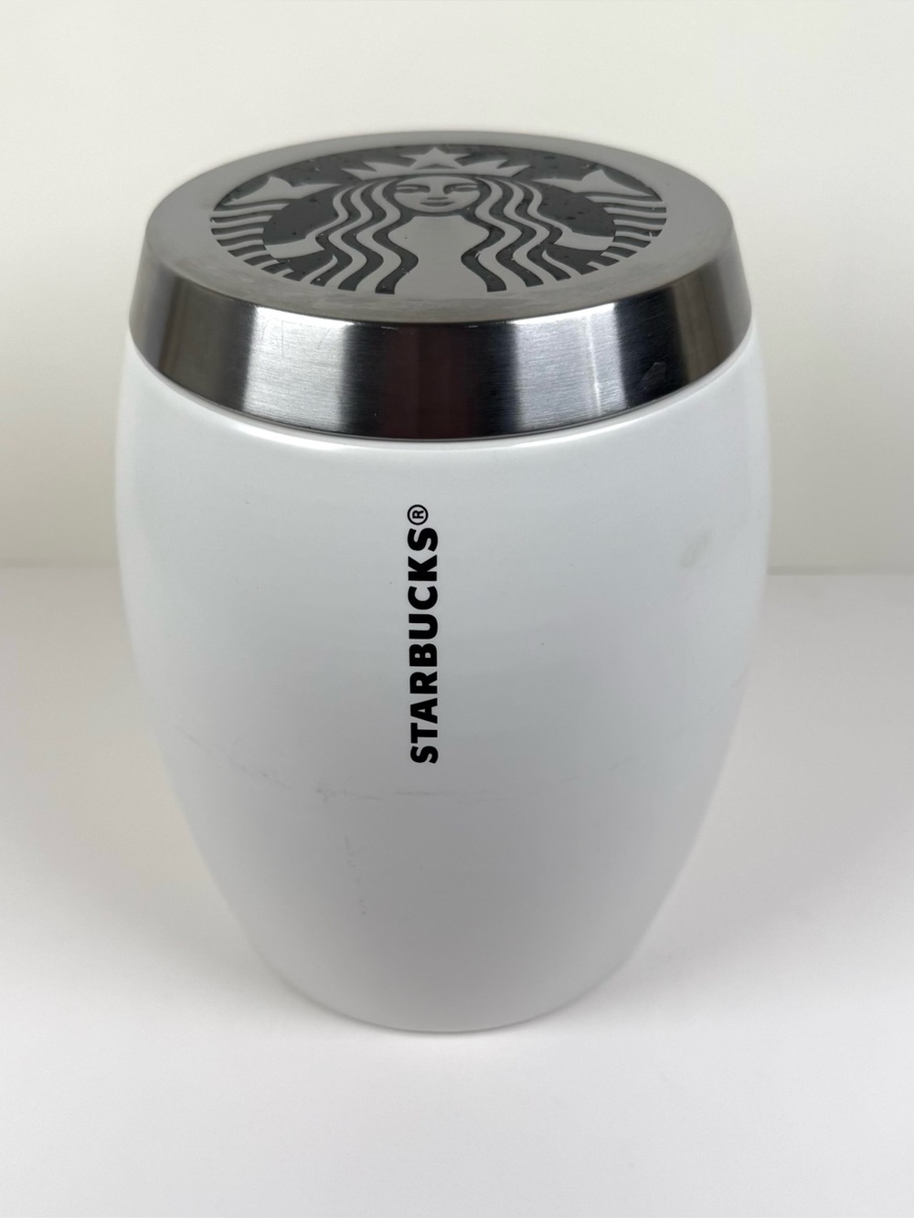 Starbucks 24 oz White Ceramic Coffee Canister Jar Mermaid Lid 2011 Rare FLAWS